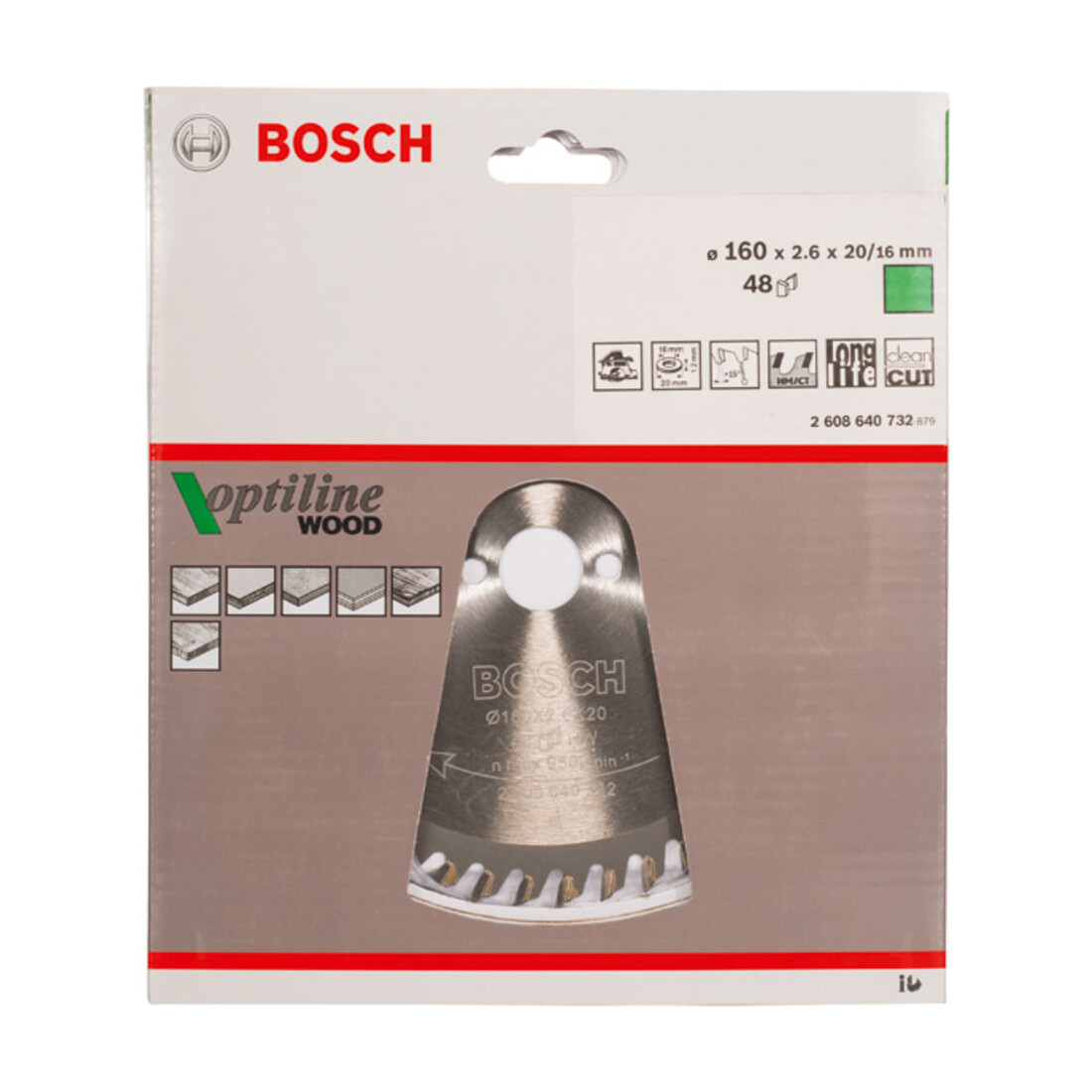 Bosch Lama per sega circolare Optiline Wood per seghe circolari manuali 160 x 20/16 x 2,6 mm 48