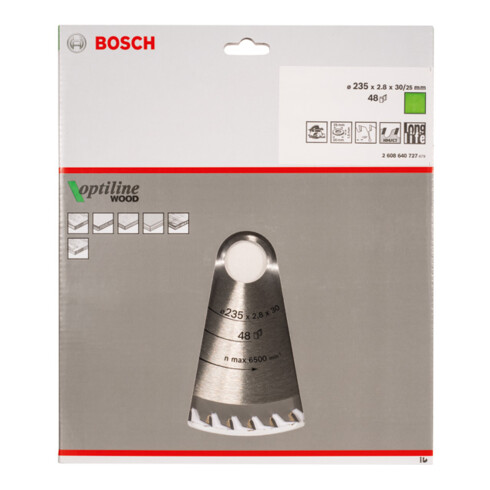 Bosch Lama per sega circolare Optiline Wood per seghe circolari manuali 235 x 30/25 x 2,8 mm 48