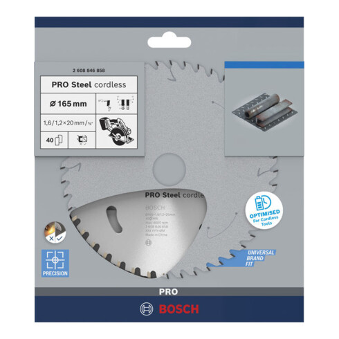 Bosch Lama per sega circolare PRO Acciaio Cordless KSB, 165x20mm, T40
