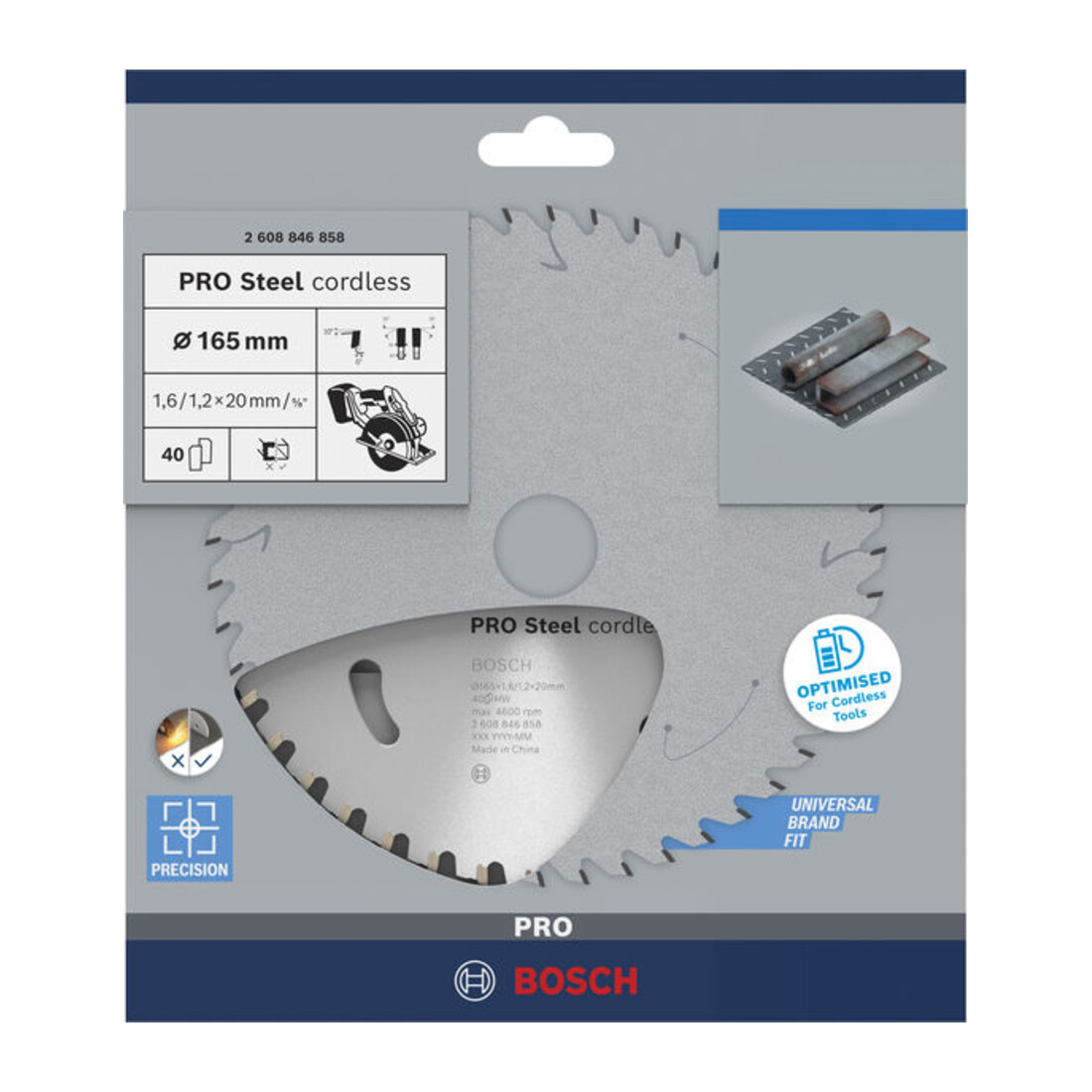 Bosch Lama per sega circolare PRO Acciaio Cordless KSB, 165x20mm, T40