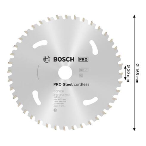 Bosch Lama per sega circolare PRO Acciaio Cordless KSB, 165x20mm, T40