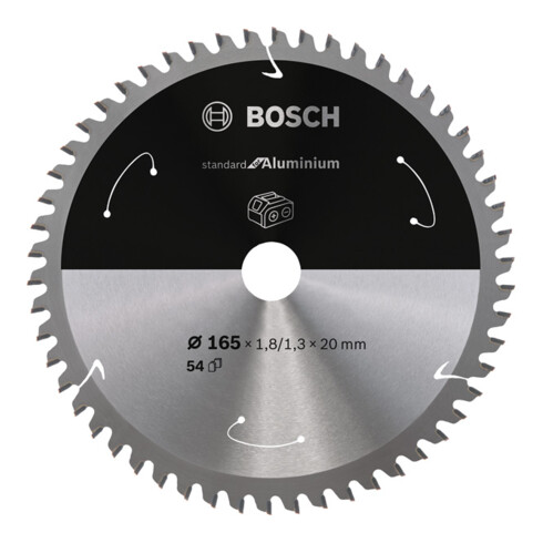 Bosch Lama per sega circolare Standard for Aluminium per seghe a batteria 165x1,8/1,3x20, 54 denti