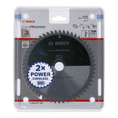 Bosch Lama per sega circolare Standard for Aluminium per seghe a batteria 165x1,8/1,3x20, 54 denti