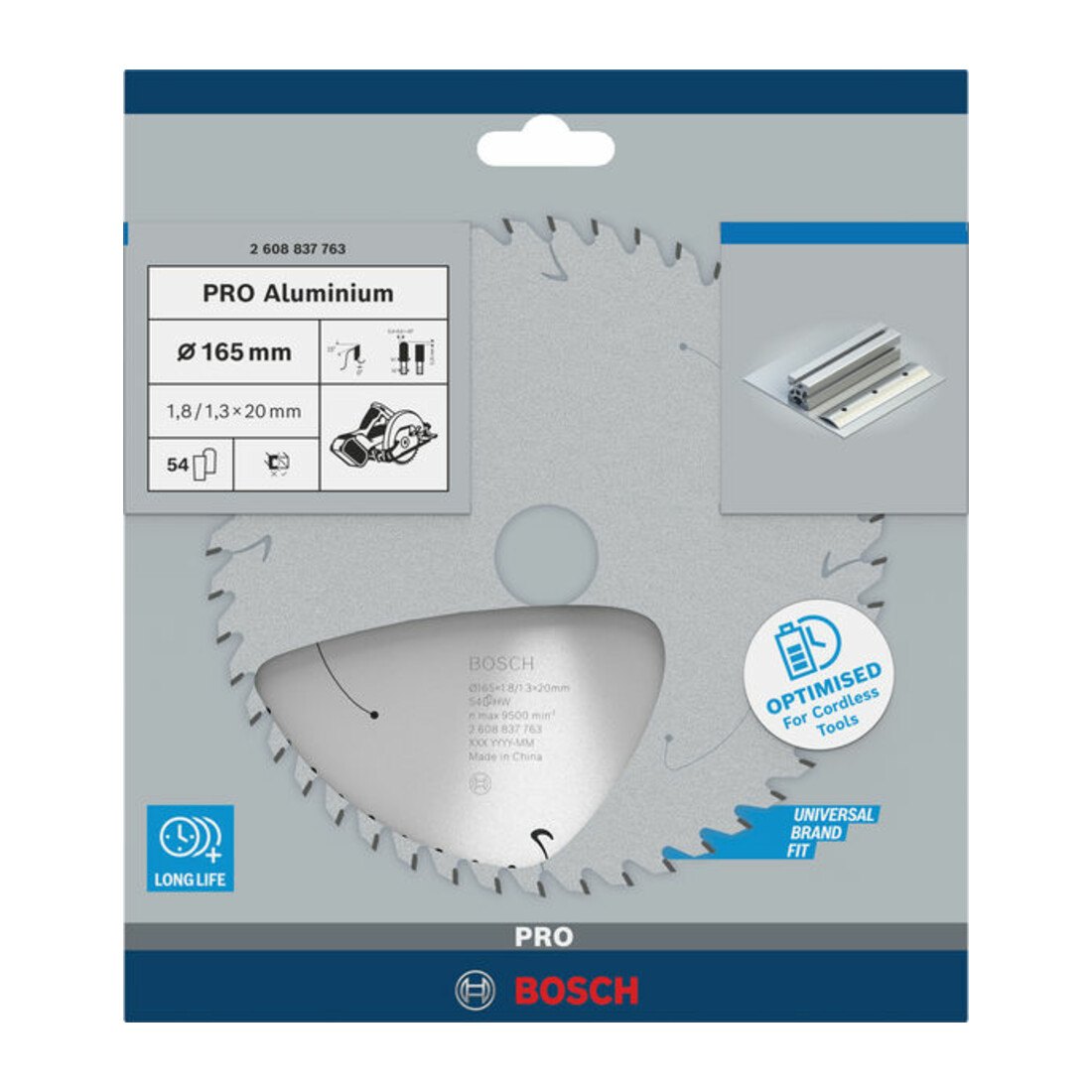 Bosch Lama per sega circolare Standard for Aluminium per seghe a batteria 165x1,8/1,3x20, 54 denti