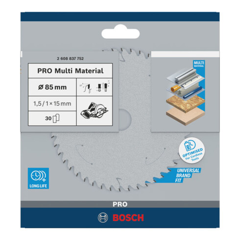 Bosch Lama per sega circolare Standard for Multimaterial per seghe a batteria 85 x 1,5/1 x 15 30 denti