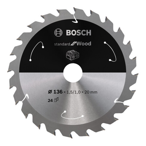 Bosch Lama per sega circolare Standard for Wood per seghe a batteria 136x1,5/1x20 24 denti