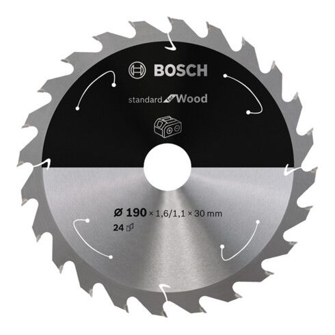 Bosch Lama per sega circolare Standard for Wood per seghe a batteria 190x1,6/1,1x30, 24 denti