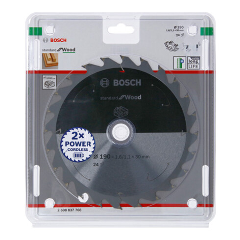 Bosch Lama per sega circolare Standard for Wood per seghe a batteria 190x1,6/1,1x30, 24 denti