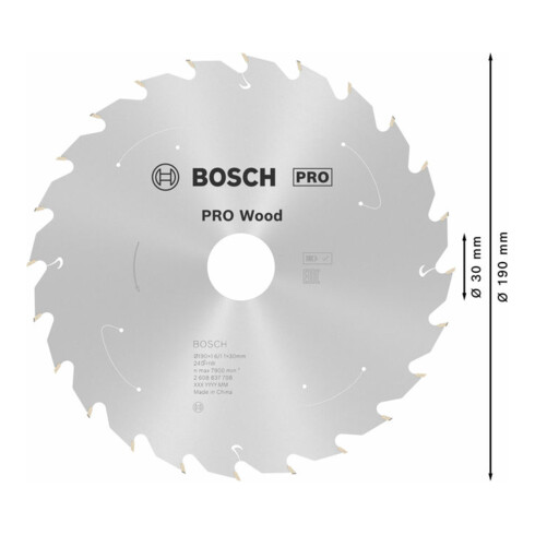 Bosch Lama per sega circolare Standard for Wood per seghe a batteria 190x1,6/1,1x30, 24 denti
