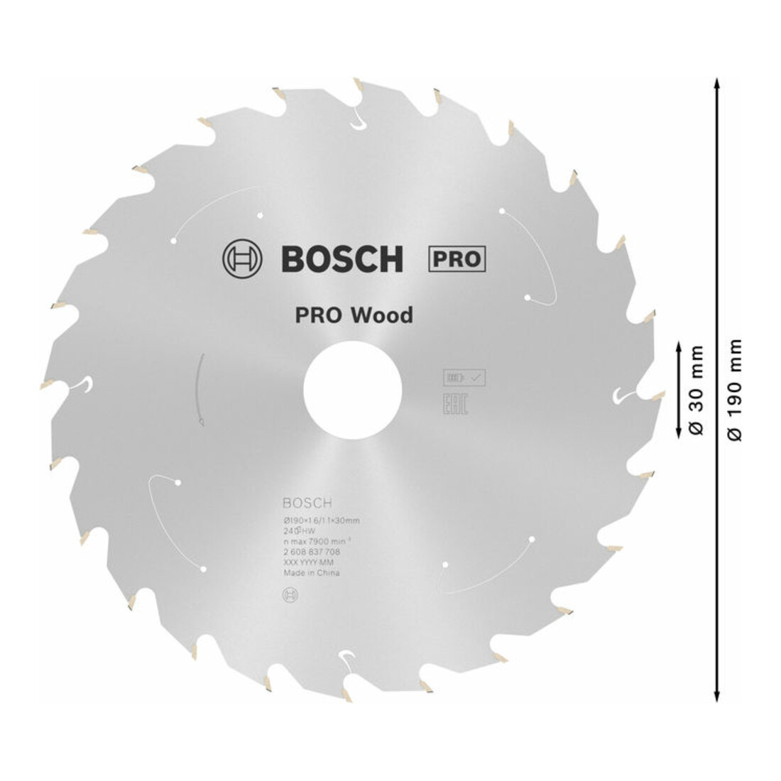Bosch Lama per sega circolare Standard for Wood per seghe a batteria 190x1,6/1,1x30, 24 denti