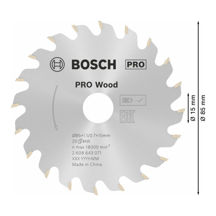 BOSCH Lame de scie circulaire bois, denture alternée,-⌀ lame D: 85 mm