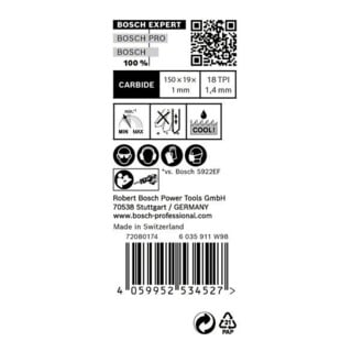Bosch Lame de scie sabre EXPERT S 922 EHM VE de 10 pièces Thin Tough Metal
