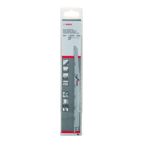 Bosch Lame de scie sabre S 1531 L VE, 25 pièces, idéale pour le bois