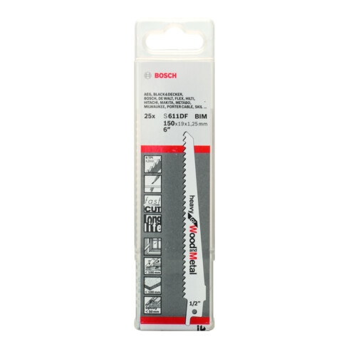 Bosch Lame de scie sabre S 611 DF VE, 25 pcs, robuste pour bois et métal