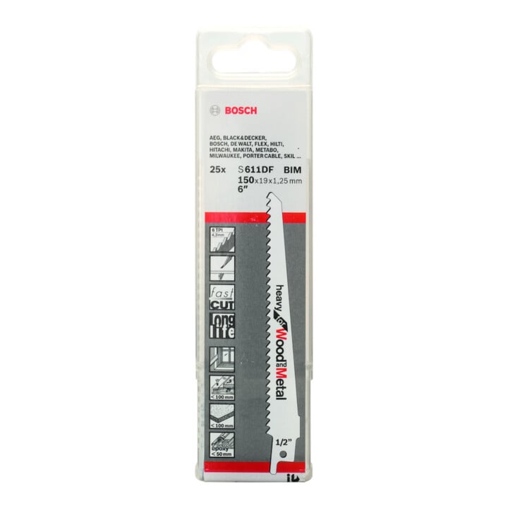 Bosch Lame de scie sabre S 611 DF VE, 25 pcs, robuste pour bois et métal