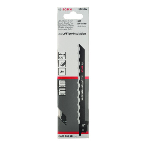 Bosch Lame de scie sabre S 713 AW VE, 2 pièces, pour isolation fibreuse Clean