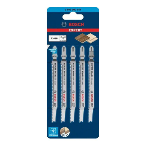 Bosch Lame de scie sauteuse EXPERT T 308 B VE 5 pcs Bois coupe propre 2 côtés