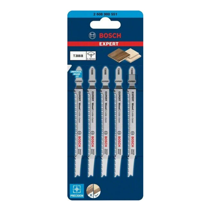 Bosch Lame de scie sauteuse EXPERT T 308 B VE 5 pcs Bois coupe propre 2 côtés