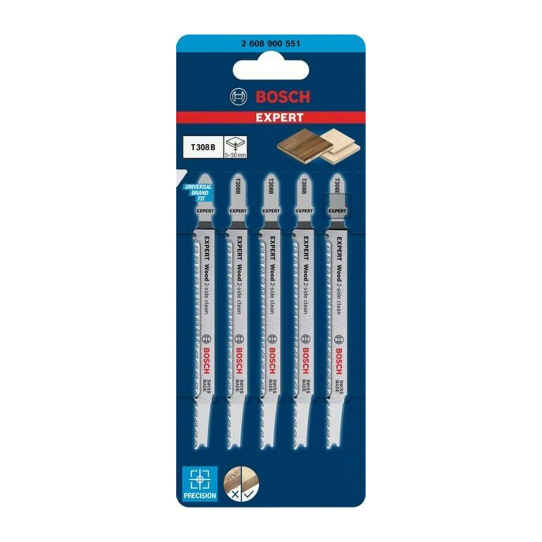 Bosch Lame de scie sauteuse EXPERT T 308 B VE 5 pcs Bois coupe propre 2 côtés