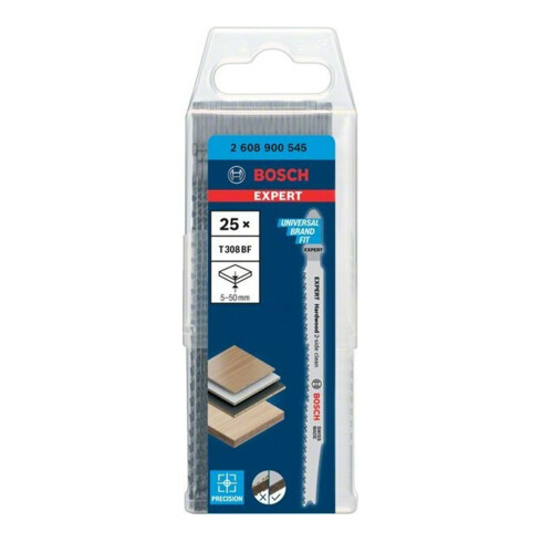 Bosch Lame de scie sauteuse EXPERT T 308 BF VE 25 pcs Bois dur, coupe propre des 2 côtés