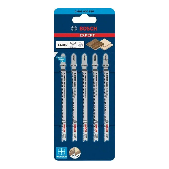 Bosch Lame de scie sauteuse EXPERT T 308 BO VE 5 pcs Bois coupe propre 2 côtés