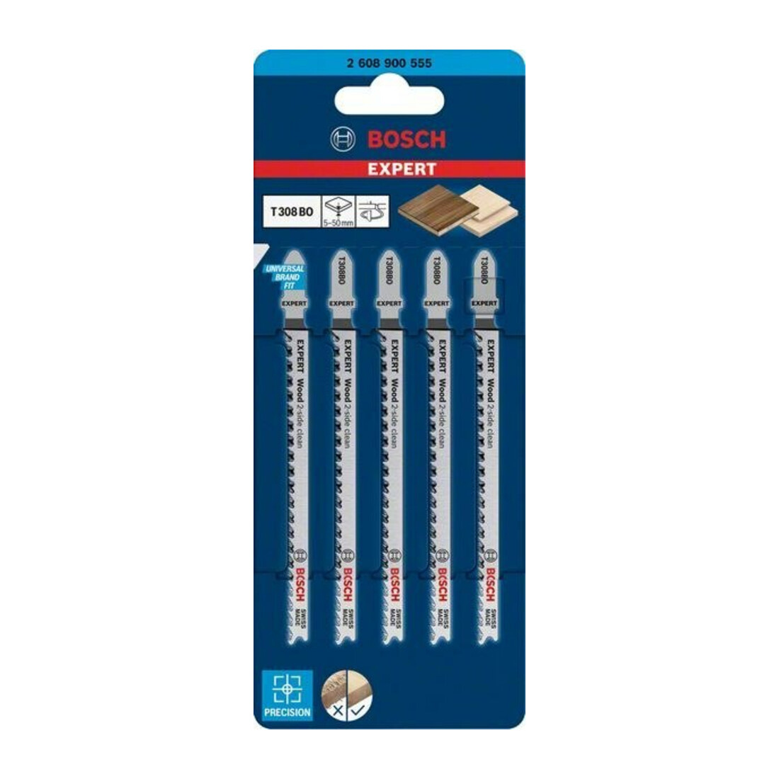 Bosch Lame de scie sauteuse EXPERT T 308 BO VE 5 pcs Bois coupe propre 2 côtés