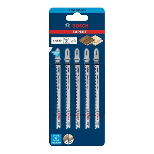 Bosch Lame de scie sauteuse EXPERT T 308 BO VE 5 pcs Bois coupe propre 2 côtés