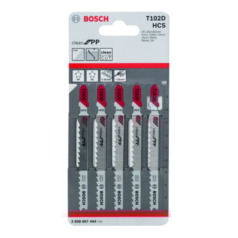 Bosch Lame de scie sauteuse T 102 D lot de 5 Clean for PP