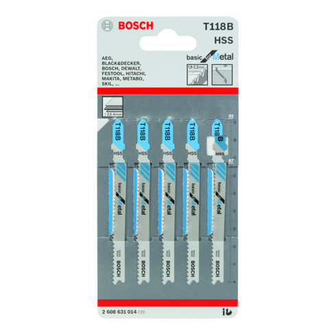 Bosch Lame de scie sauteuse T 118 B VE 5 pcs Basic pour métal