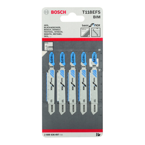 Bosch Lame de scie sauteuse T 118 EFS VE 5 pcs Basic pour acier inoxydable