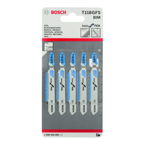 Bosch Lame de scie sauteuse T 118 GFS VE 5 pcs Basic pour acier inoxydable
