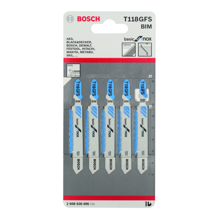Bosch Lame de scie sauteuse T 118 GFS VE 5 pcs Basic pour acier inoxydable