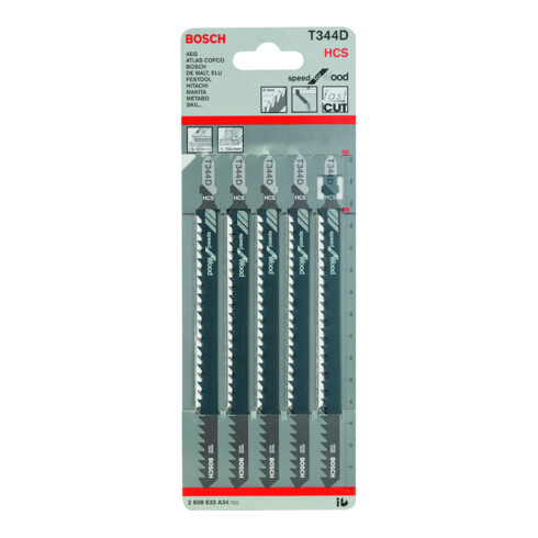 Bosch Lame de scie sauteuse T 344 D VE, 5 pièces Speed for Wood
