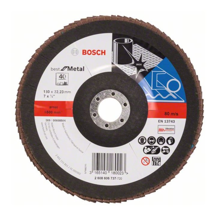 Bosch lamellenschijf X571, Best for Metal, gehoekt, 180 x 22,23 mm, 40, glas