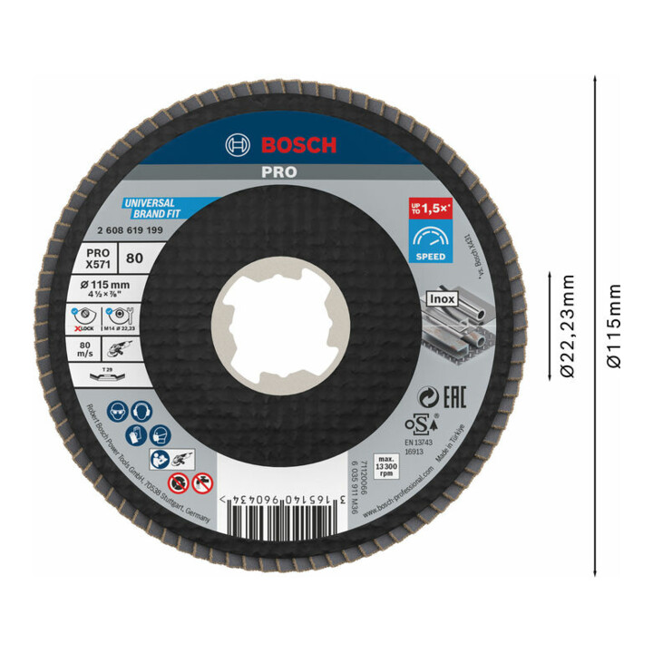Bosch lamellenschijf X571 Best for Metal schuin 115 mm K 80 Fiber