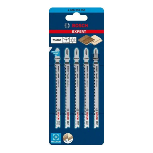 Bosch Lames de scie sauteuse, 5 pièces, T 308 BP