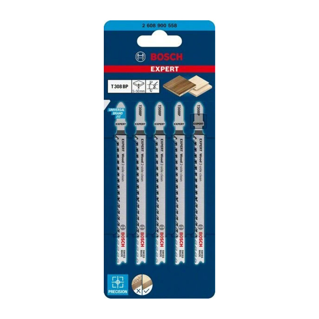Bosch Lames de scie sauteuse, 5 pièces, T 308 BP