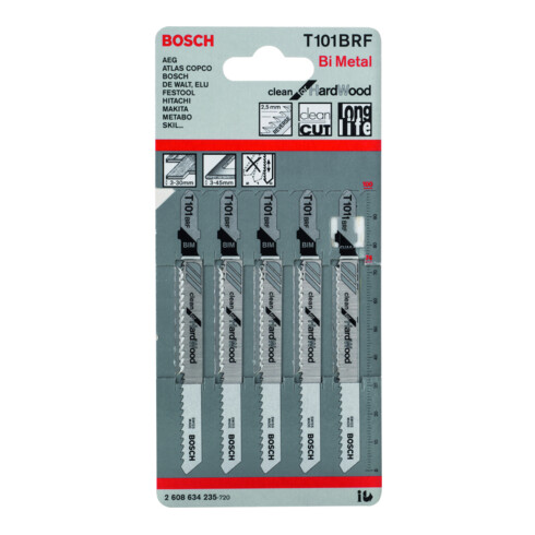 Bosch Lames de scie sauteuse T 101 BRF VE 5 pcs Clean pour bois dur