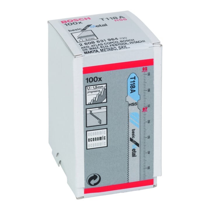 Bosch Lames de scie sauteuse T 118 A VE 100 pcs Basic pour métal