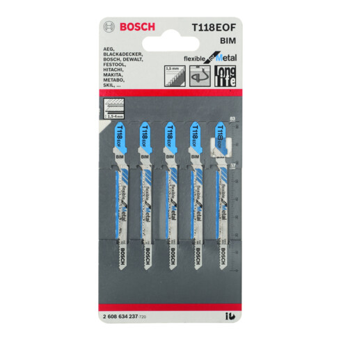 Bosch Lames de scie sauteuse T 118 EOF VE x 5 Flexibles pour métal