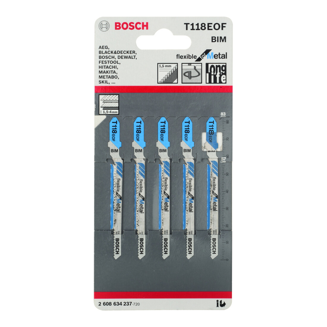 Bosch Lames de scie sauteuse T 118 EOF VE x 5 Flexibles pour métal