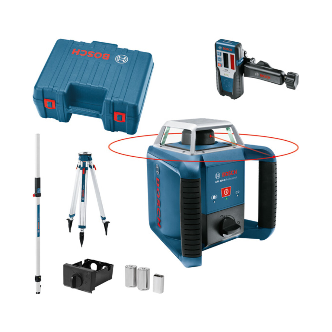 Bosch Laser a rotazione GRL 400 H con LR 1, treppiede BT 170 HD e asta di misurazione GR 240