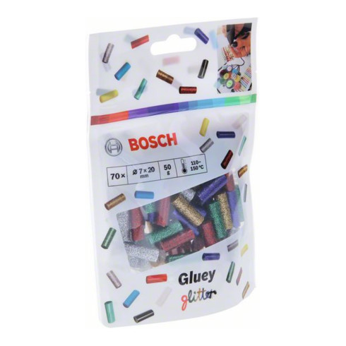 Bosch lijmstiften Gluey, glittermix, 70 stuks, rood, groen, blauw, zilver, goud