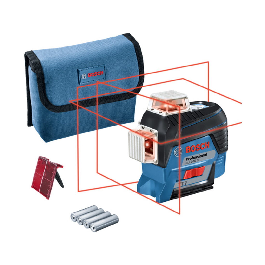 Bosch lijnlaser GLL 3-80 C met 4 x 1,5 V LR6 (AA) batterijen accu adapter