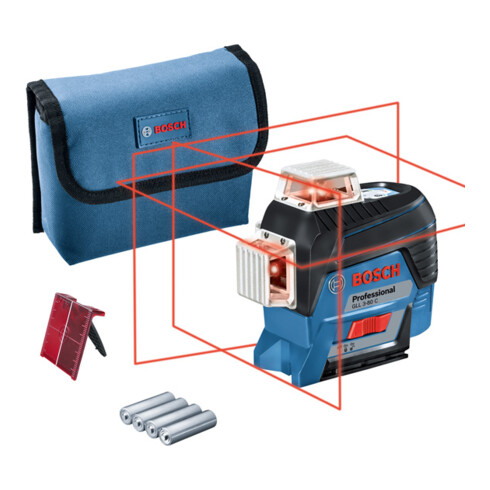 Bosch Linea laser GLL 3-80 C con 4 batterie LR6 (AA) da 1,5 V, adattatore per batterie