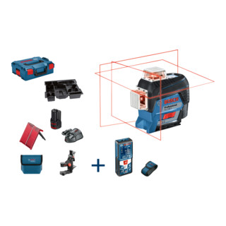 Bosch Linienlaser GLL 3-80 C mit 1 x 2,0 Ah Li-Ion Akku Halterung BM 1 Schutztasche