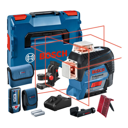 Bosch Linienlaser GLL 3-80 C mit 1 x 2,0 Ah Li-Ion Akku Laser-Empfänger LR 7 L-BOXX