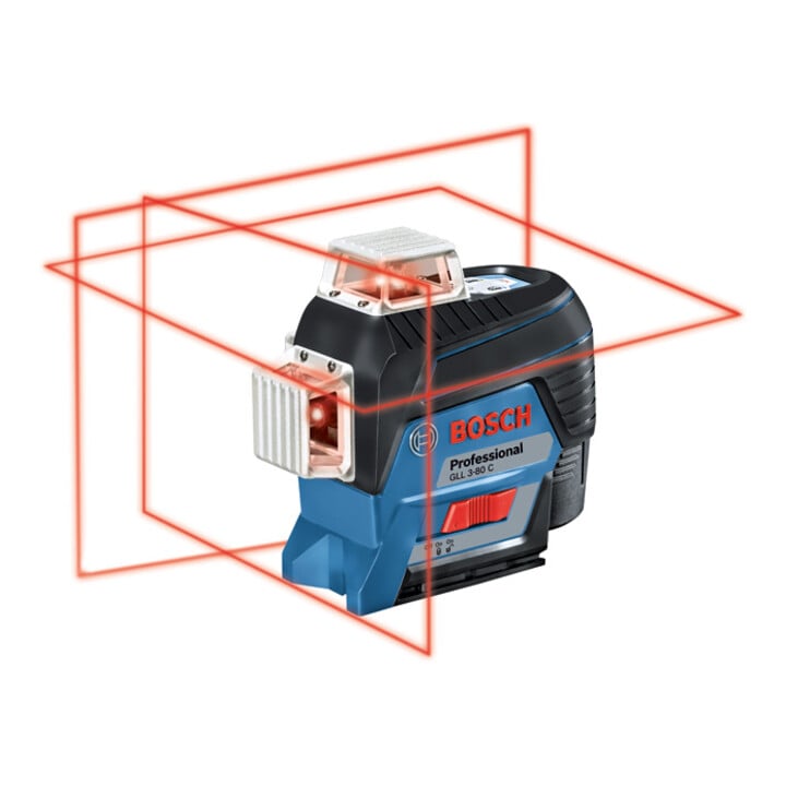 Bosch Linienlaser GLL 3-80 C mit 4 x 1,5-V-LR6-(AA)-Batterien Akku-Adapter