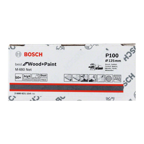 Bosch Foglio abrasivo M480 Net Best for Wood and Paint, 125mm, 100