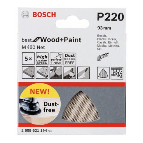 Bosch Foglio abrasivo M480 Net Best for Wood and Paint, 93mm, 220